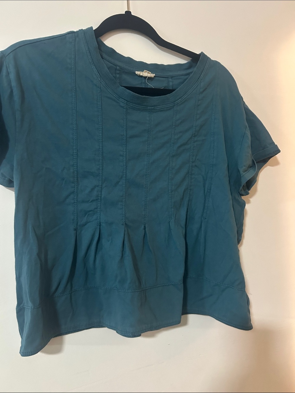 Pilcro Teal Short-Sleeve Pintuck Tee